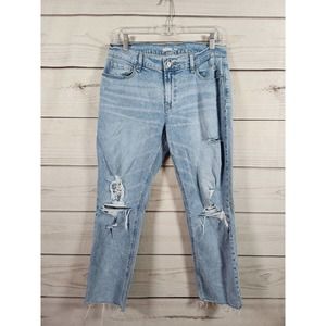Old‎ Navy Women's Blue Solid Stretch Distressed Mid Rise Boyfriend Jeans Size 6